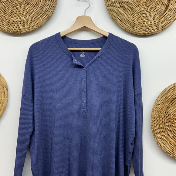Aerie Blue Ribbed Henley Button Oversized Long Sleeve Tee T-Shirt Top XS - Picture 3 of 7